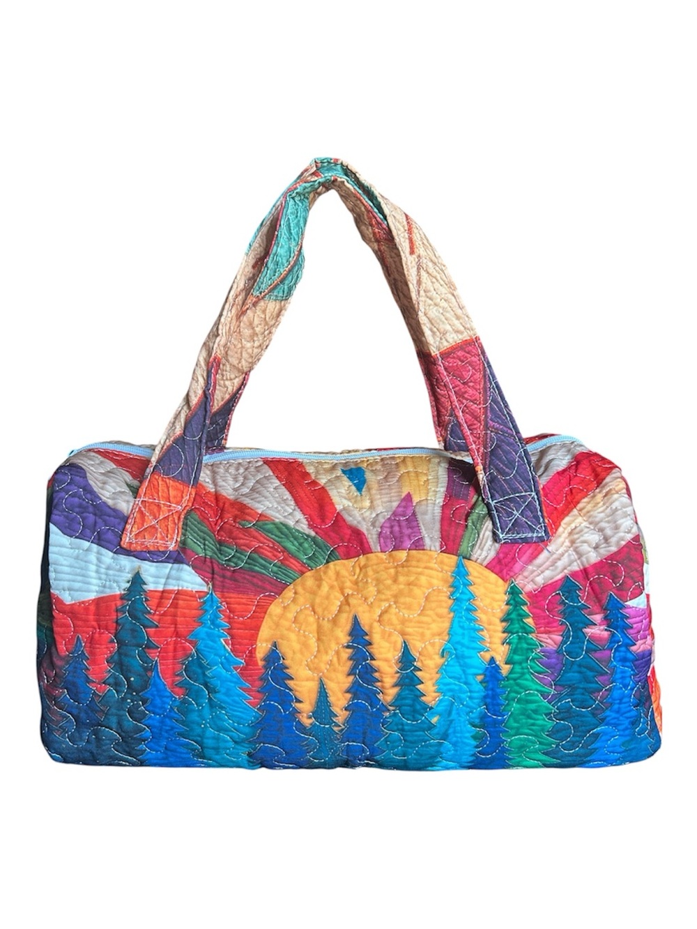 Hippie Sun Quilted Style Duffle Bag Colorful Quilted Sunset Forest Travel Bag